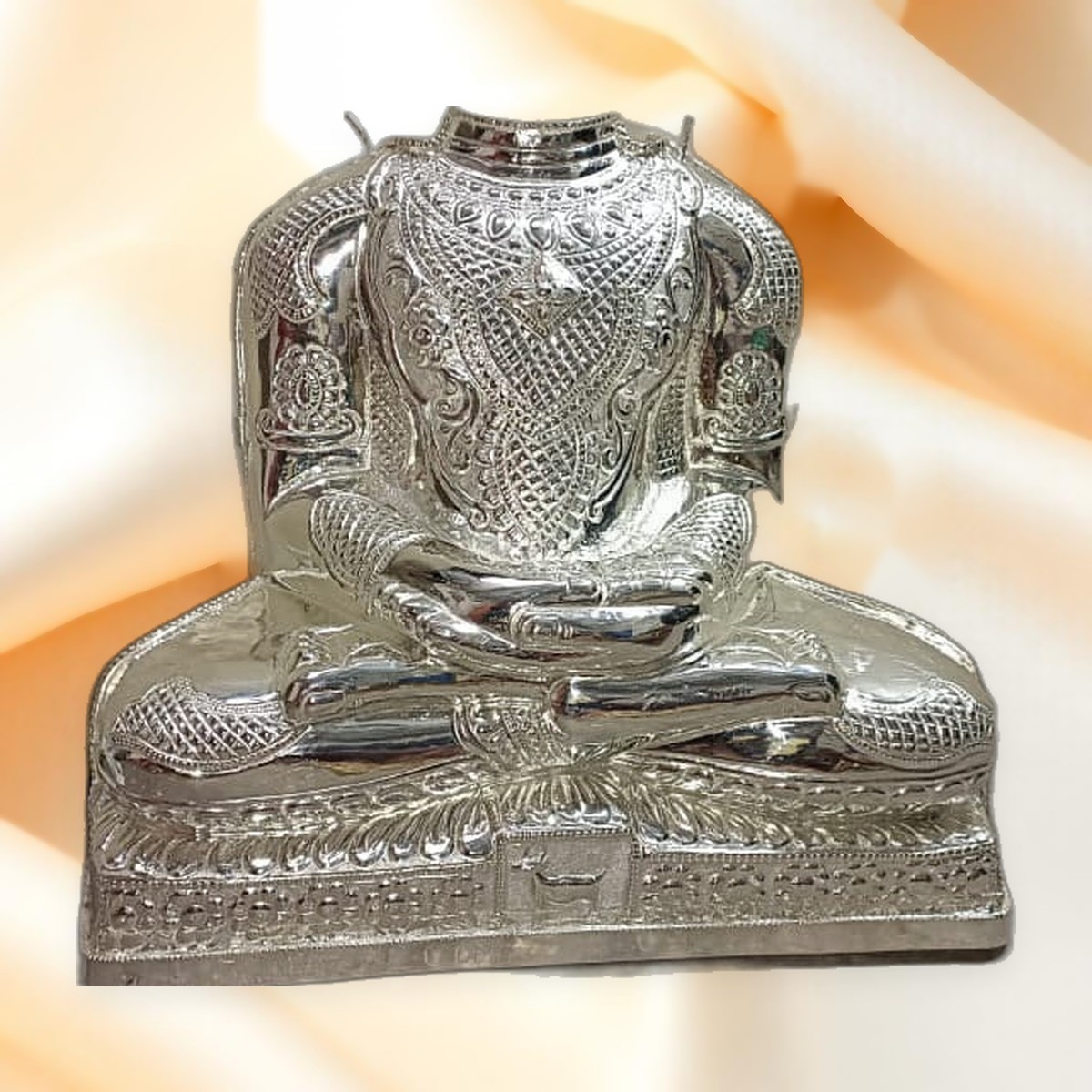 Silver Deity Idol — Seated idol in solid chased silver