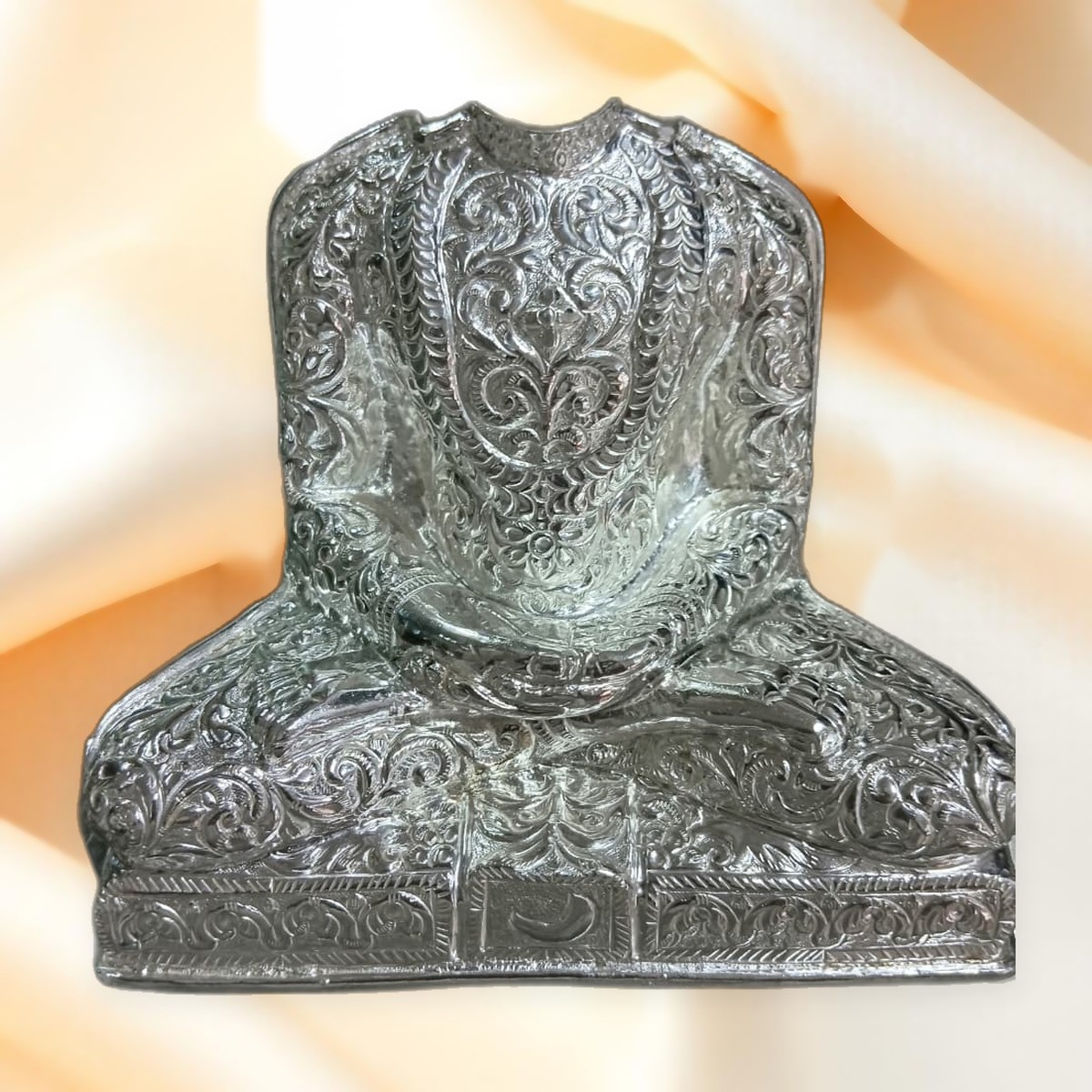 Silver Singhasan — Chased throne & backrest for the deity