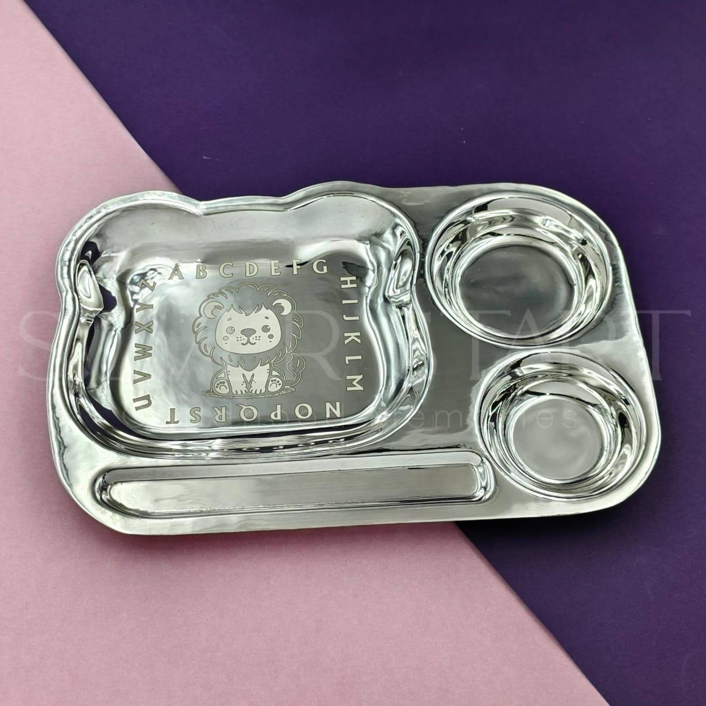 Baby Silver Plate & Bowl Set — Embossed thali set for a naming day