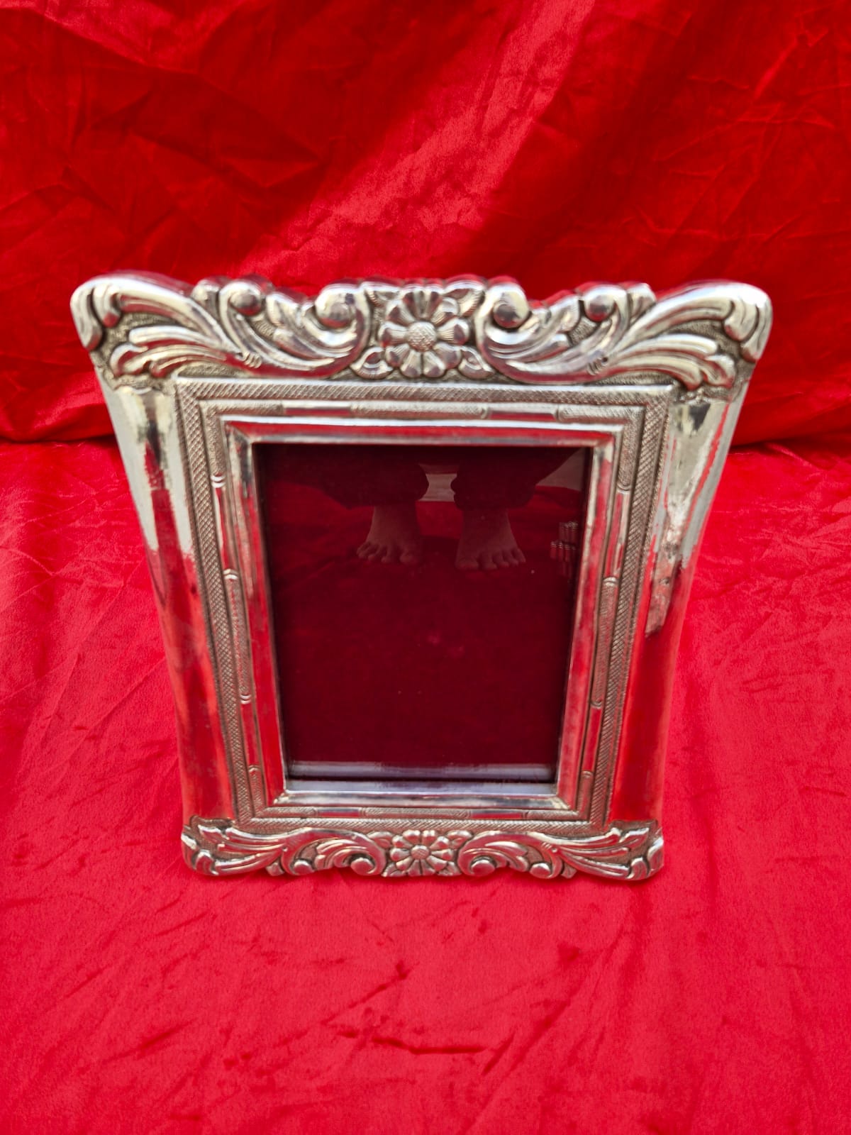 Silver Photo Frame — Repoussé frame for deity photos