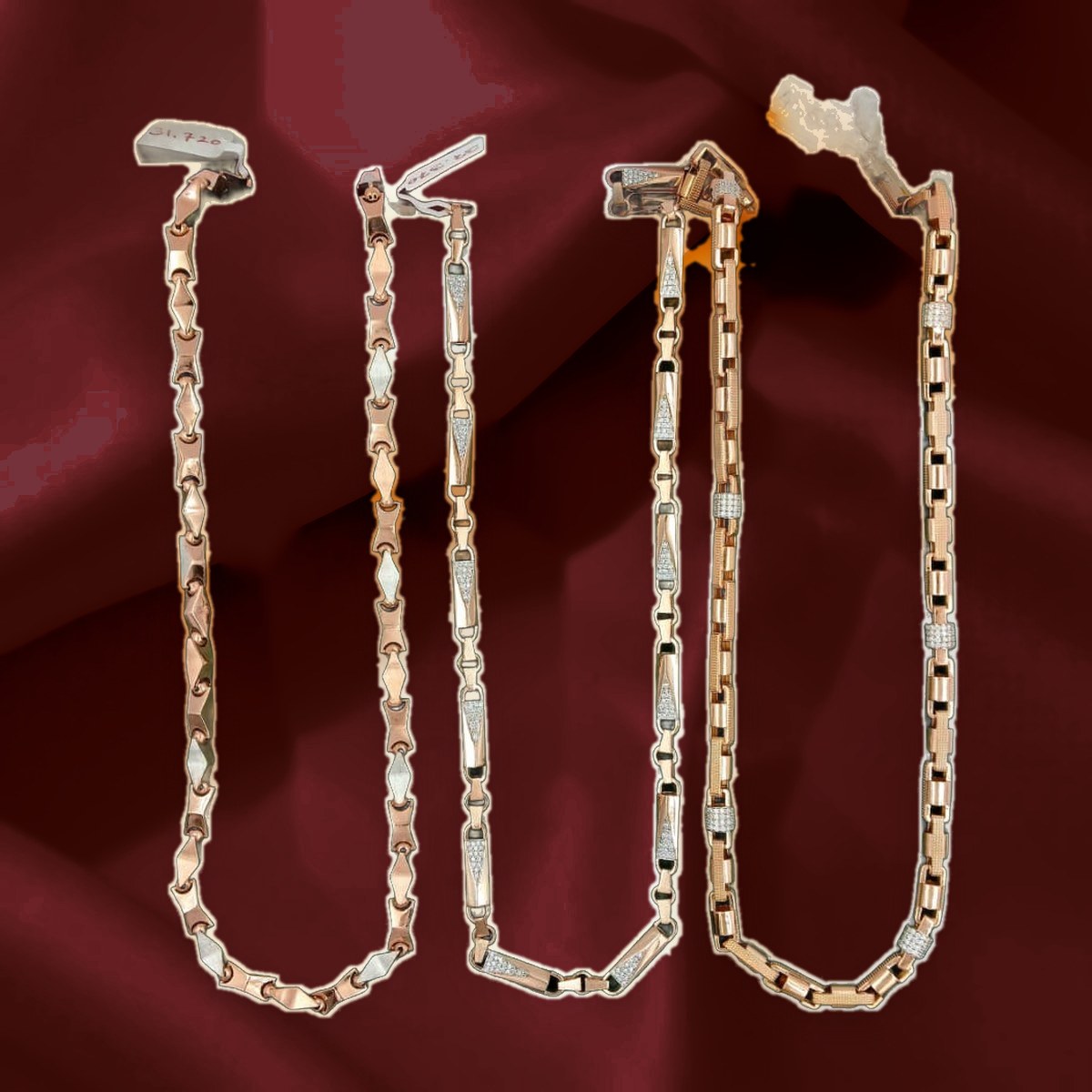 Gents Rose-Gold CZ Chain — Premium rose-gold links with CZ stations