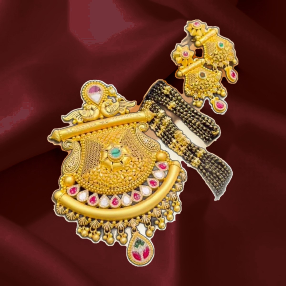 Bridal Necklace Set with Mangalsutra — Pendant, earrings & mangalsutra